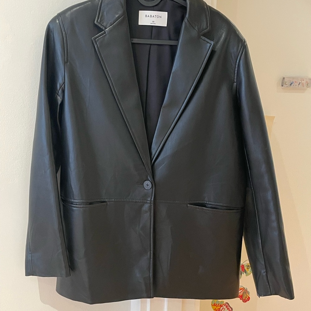 Babaton Black Blazer Tailored Suit Jacket Faux Leather